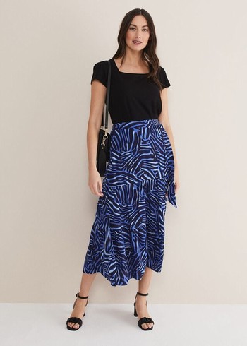 Phase Eight Tana Zebra Print Tiered Skirts Blue/Multicolor USA | 0429586-JB